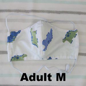 Adult M homemade mask w/ pocket - dinosaurs